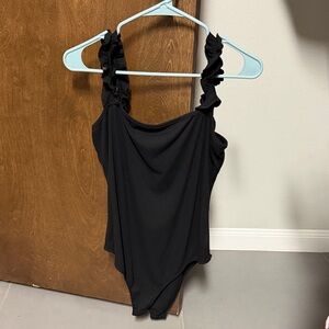 Kaileigh Black Ruffled Bodysuit